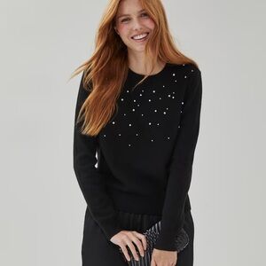 George Black Soft Knit Sweater with Pearl Embellishments